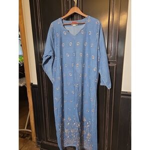 Vintage Sampeera Fashions Full Sleeves, Long Denim Dress,embroidery Flowers
